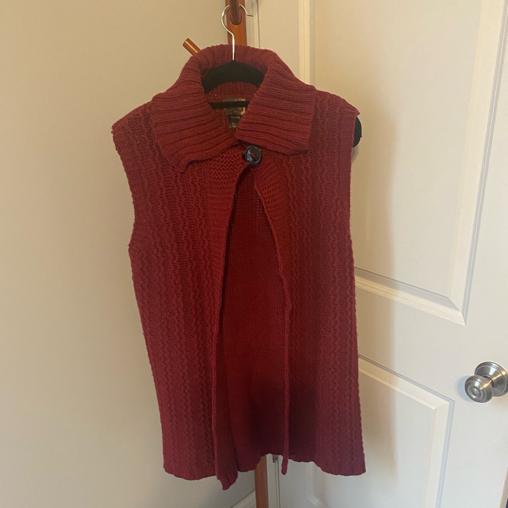 Tarnish Red Cardigan Sweater with Textured Knit